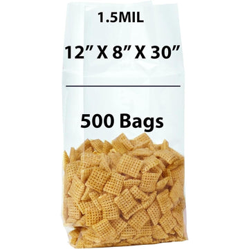 Gusseted Polypropylene Bags 1.5 Mil 12X8X30 inches 500 Bags